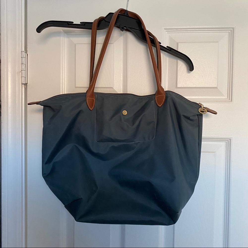 Navy and Brown Lonchamp Large Tote